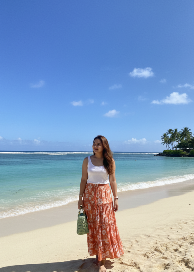 Roa Hibiscus Skirt with Elastic Waist