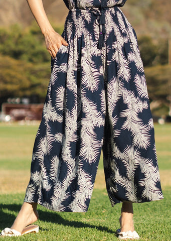 Kimo Outline Palm Leaves Wide Hawaiian Pants