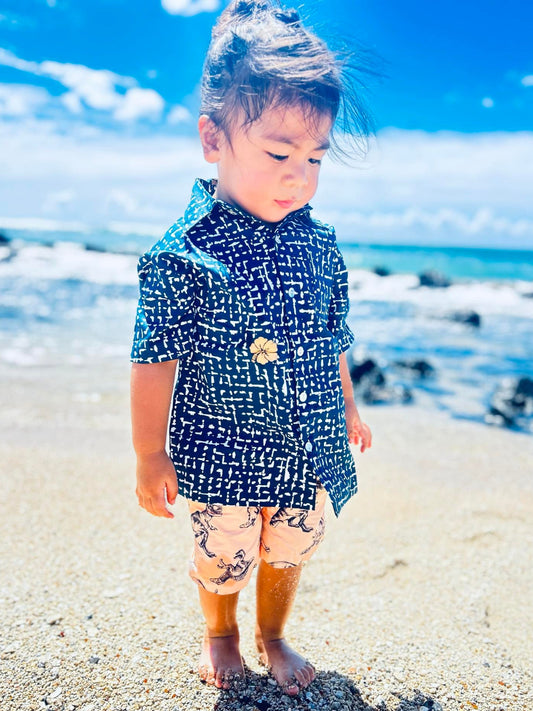 Boys Shirt Golden Hibiscus Print