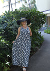 Alana Tropical Leaves Outline Women's Short Hawaiian Dress.