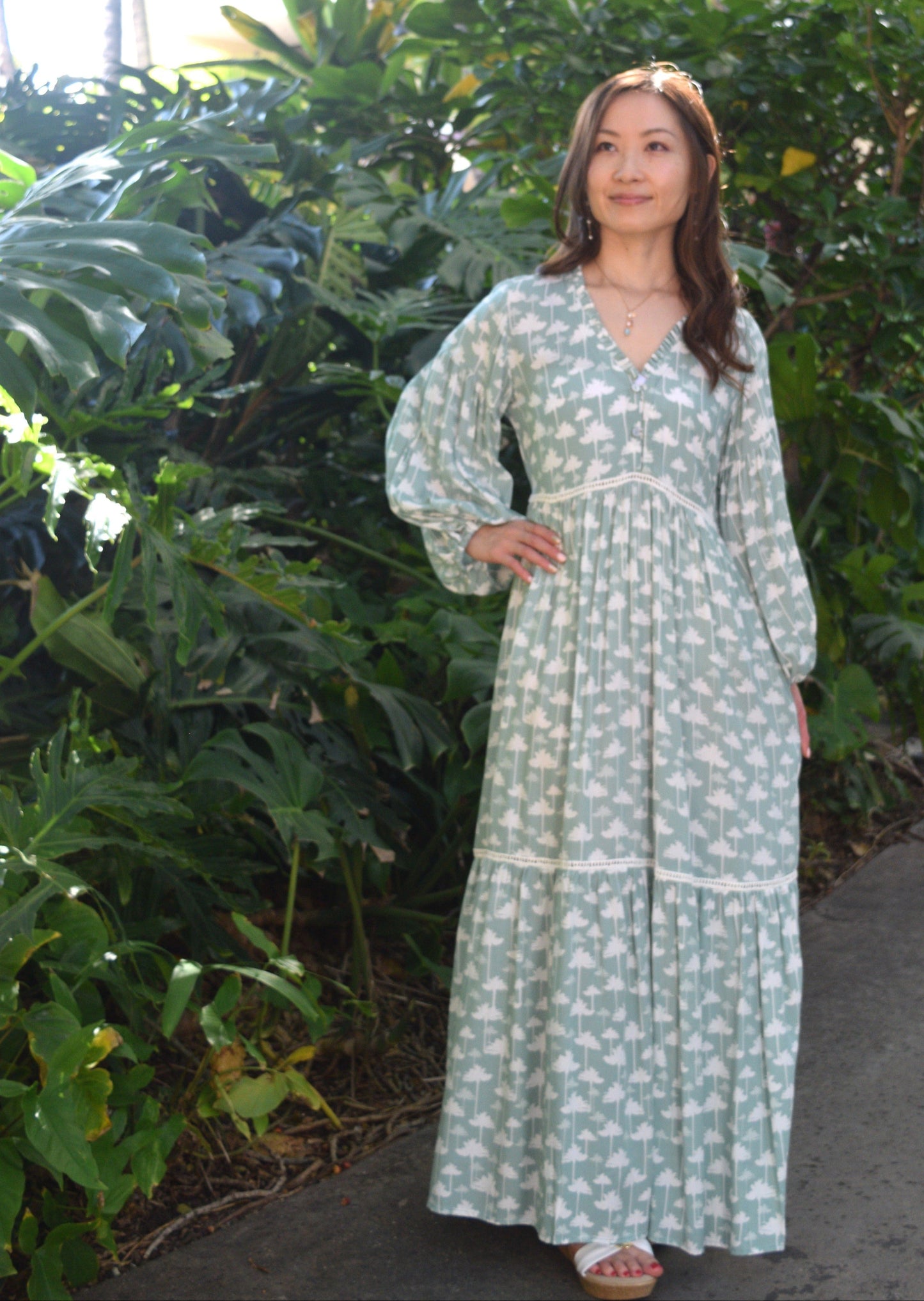 Kumu Dress Lace W/Print Palm 100% Rayon Woven