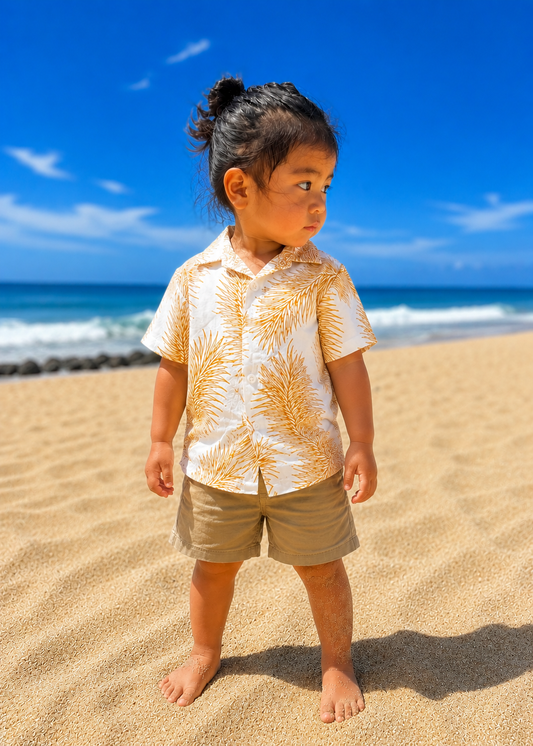 Boy's Hawaiian Shirt In Palm Leaves Outline