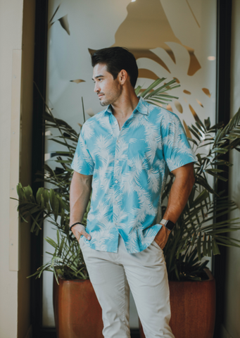 Boy's Hawaiian Shirt In Palm Leaves