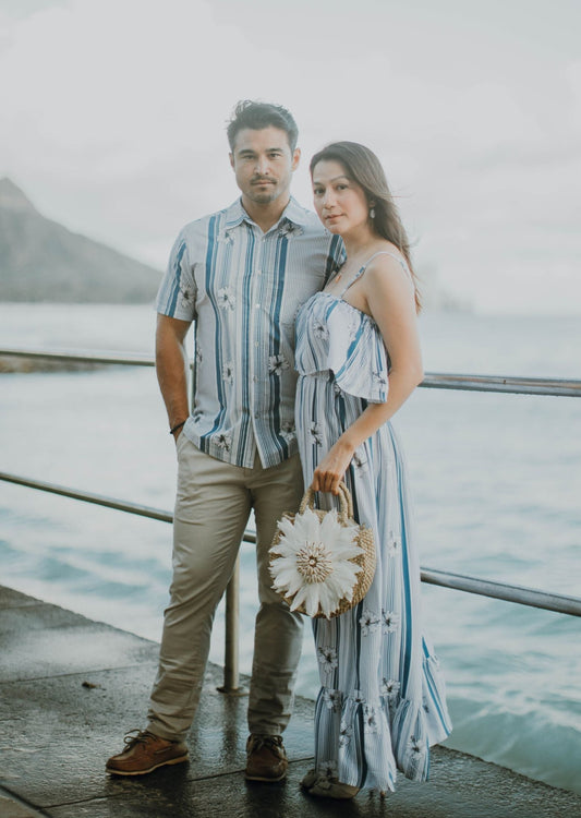 Moana Long Blue Hibiscus Hawaiian Dress