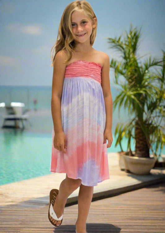 Kula Girl's Hawaiian Tie Dye Dress in Wave