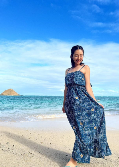 Moana Long Dress in Golden Hibiscus Print