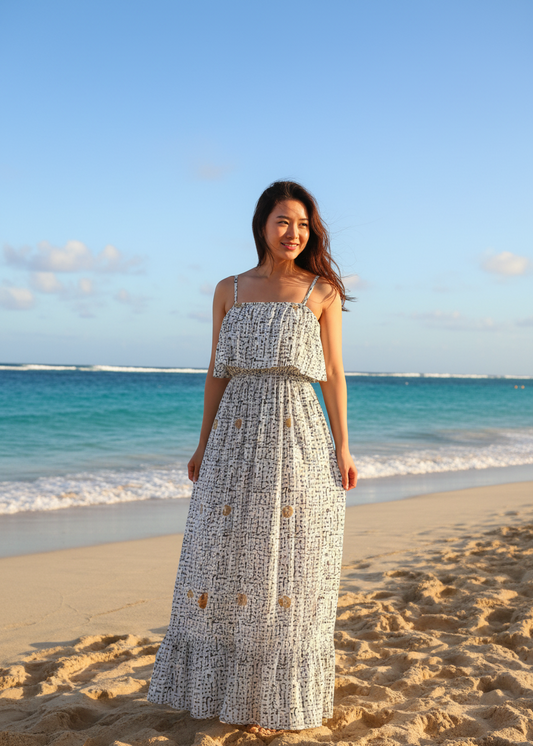 Moana Long Dress in Golden Hibiscus Print