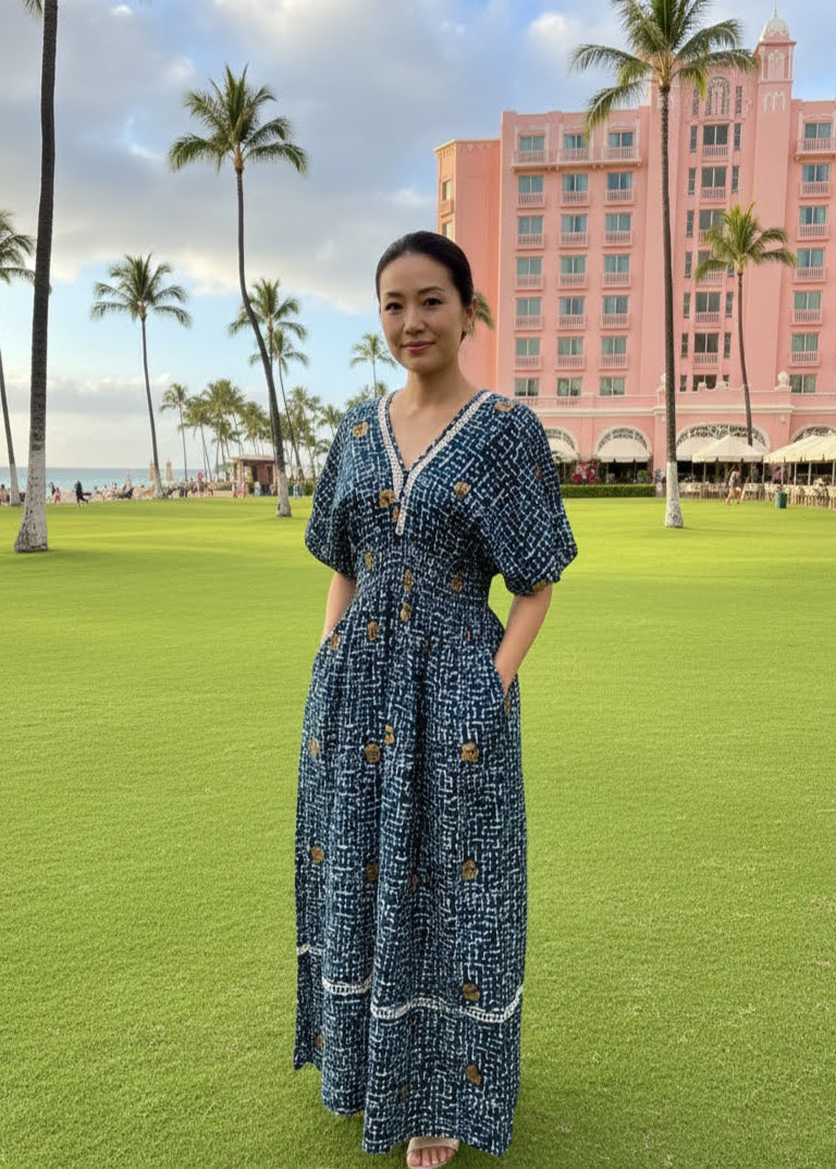 Mele Golden Hibiscus Dress