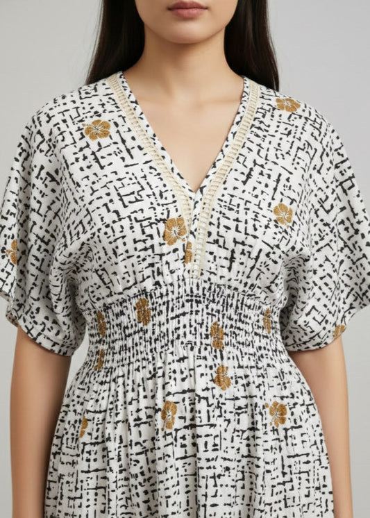 Mele Golden Hibiscus Dress