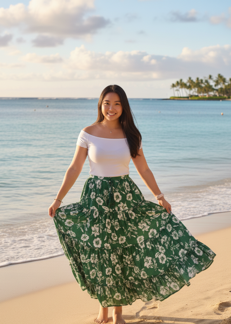 Roa Hibiscus Skirt with Elastic Waist