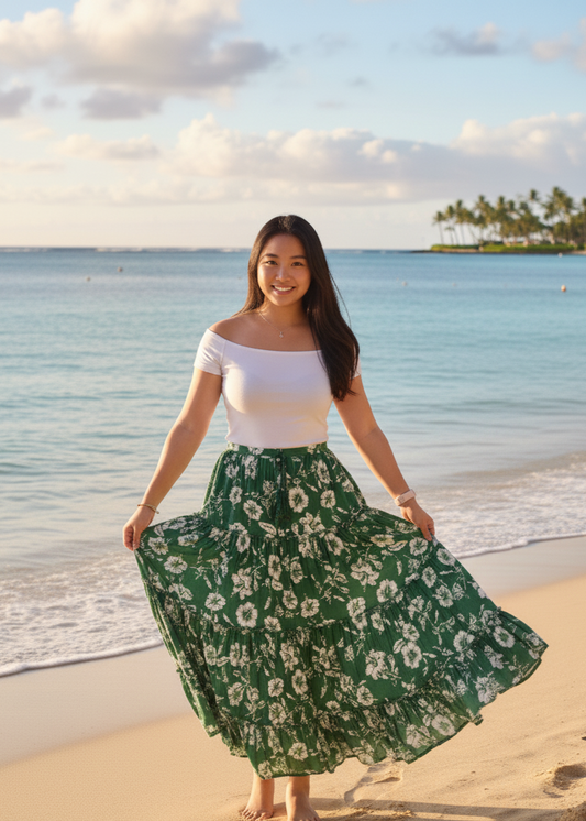 Roa Hibiscus Skirt with Elastic Waist