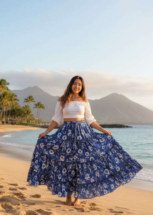 Roa Hibiscus Skirt with Elastic Waist