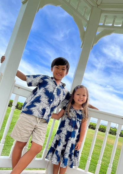 Boy's Hawaiian Shirt In Palm Leaves