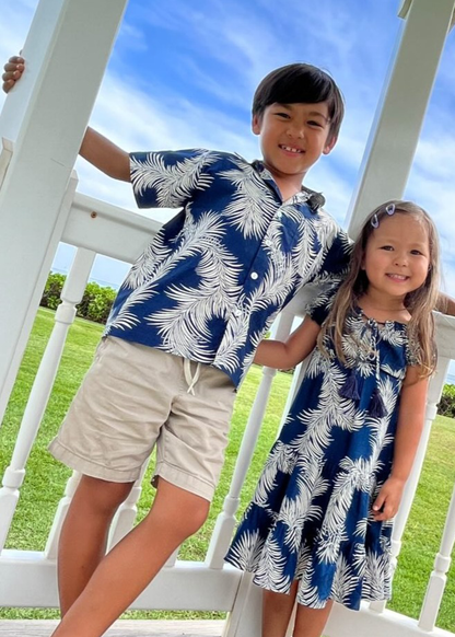 Boy's Hawaiian Shirt In Palm Leaves