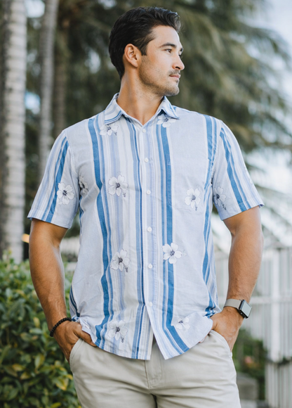 Men's Hawaiian Shirt Hibiscus Blue