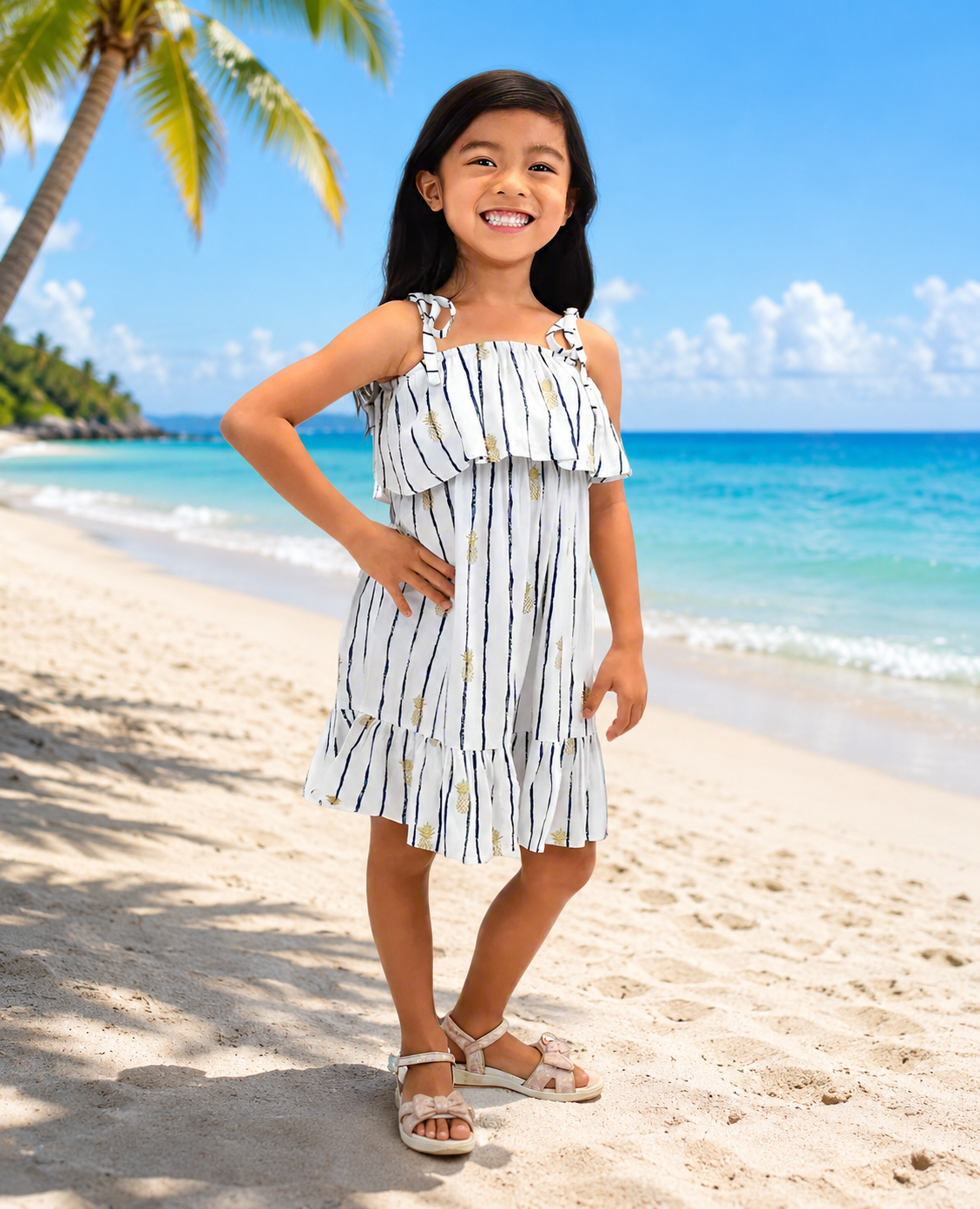 Moana Girl's Dress in Pineapple Print