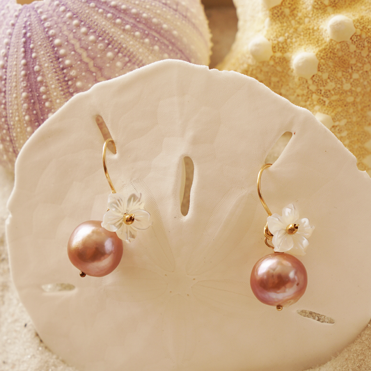 Edison Pearl Hibiscus Earrings