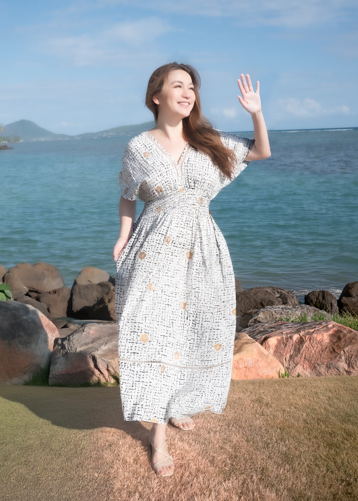 Mele Golden Hibiscus Dress