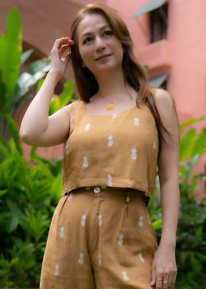 Kalei Pineappple Linen Square Neck Crop Top