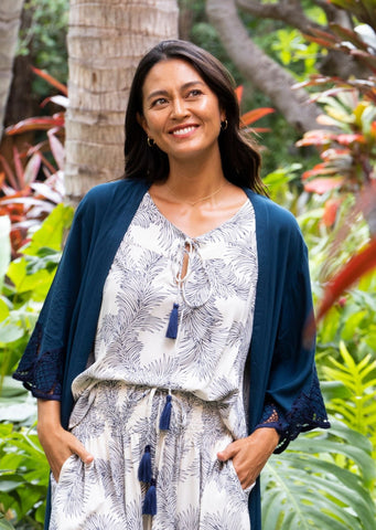 Alana Tropical Leaves Women's Short Hawaiian Dress.