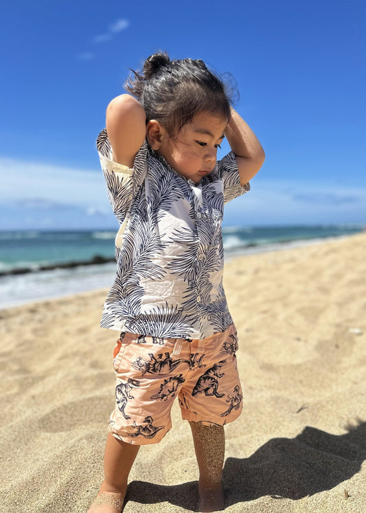 Boy's Hawaiian Shirt In Palm Leaves Outline