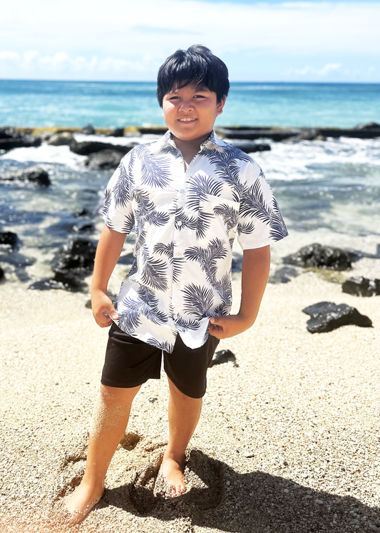 Boy's Hawaiian Shirt In Palm Leaves