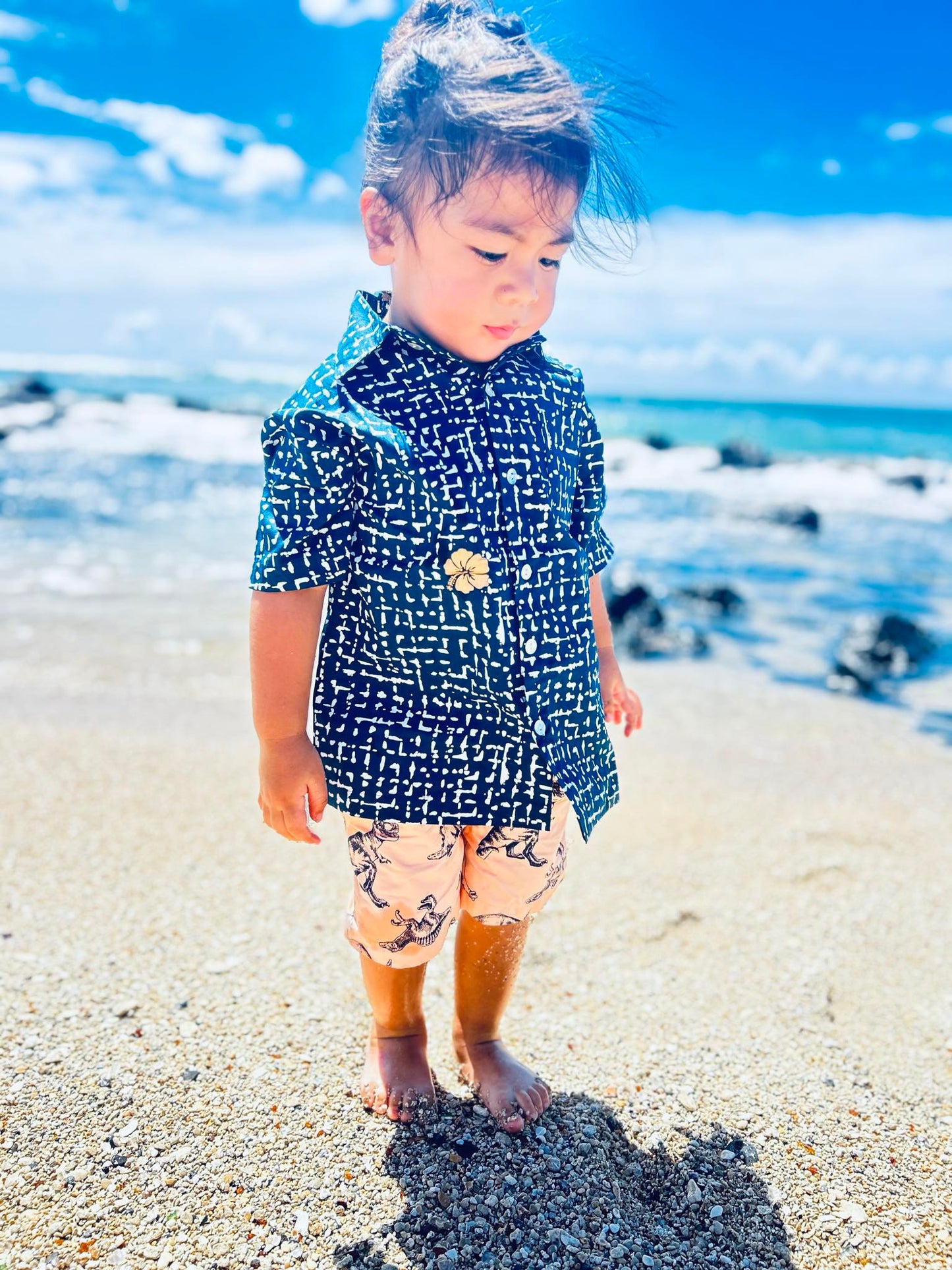 Boys Shirt Golden Hibiscus Print