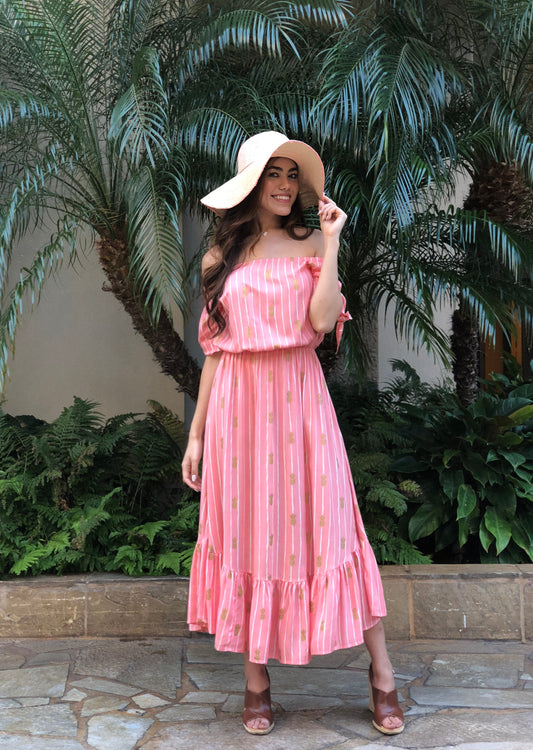 Okika 菠萝印花夏威夷连衣裙