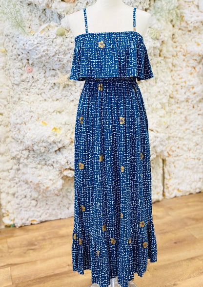 Moana Long Dress in Golden Hibiscus Print