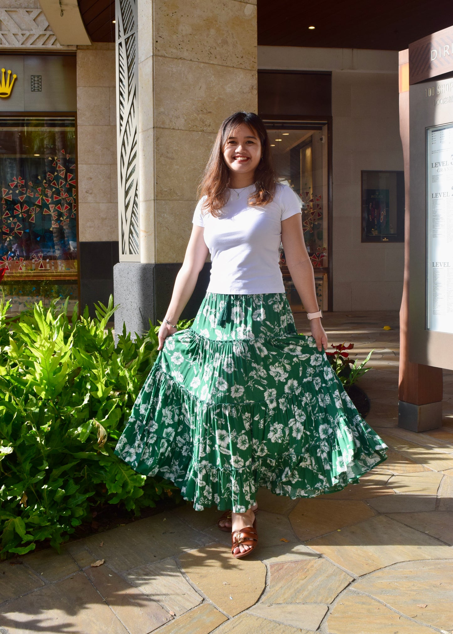 Roa Hibiscus Skirt with Elastic Waist