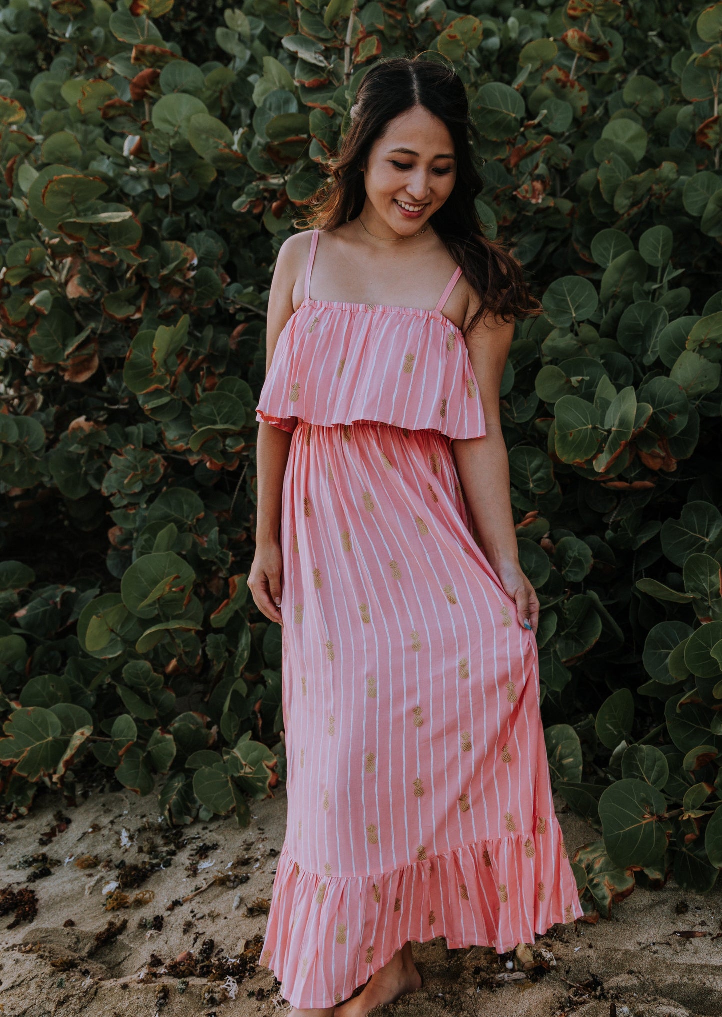 Moana Long Hawaiian Dress Pineapple Print – Angels by the Sea Hawaii