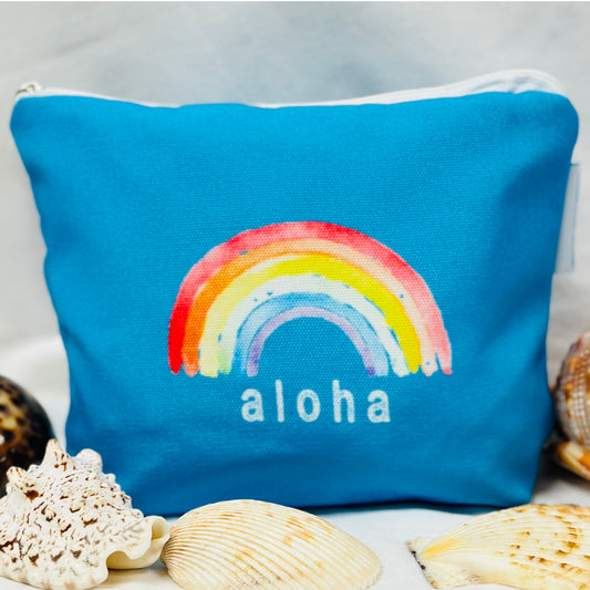 Aloha Rainbow Blue Hawaiian Pouch