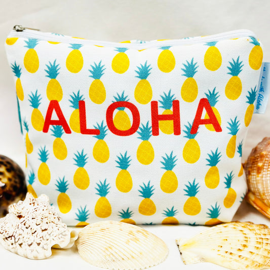 Aloha Pineapple White Hawaiian Zippered Pouch