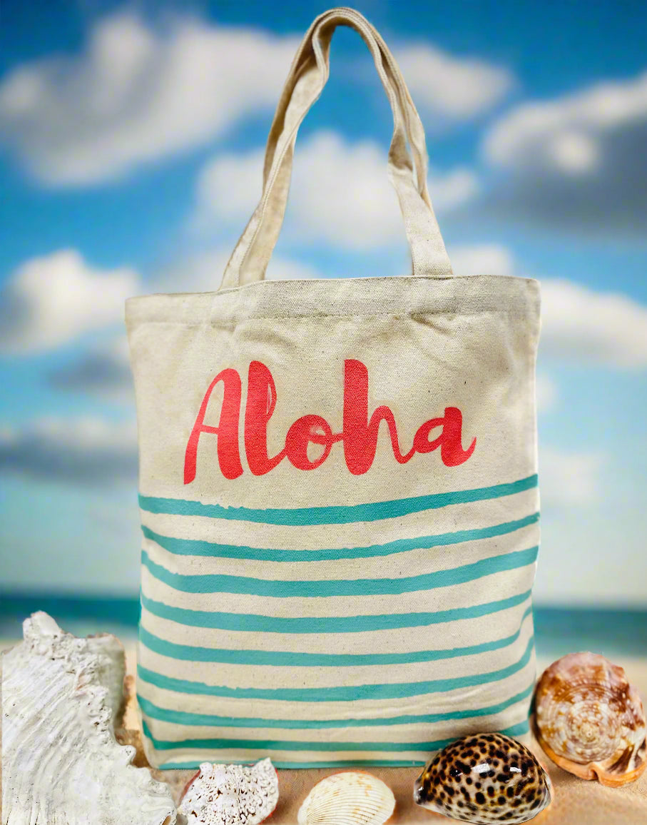 Aloha 条纹迷你夏威夷帆布手提包