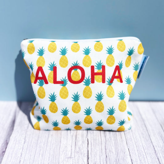 Aloha Pineapple White Hawaiian Zippered Pouch