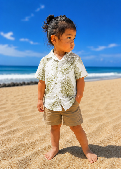 Boy's Hawaiian Shirt In Palm Leaves