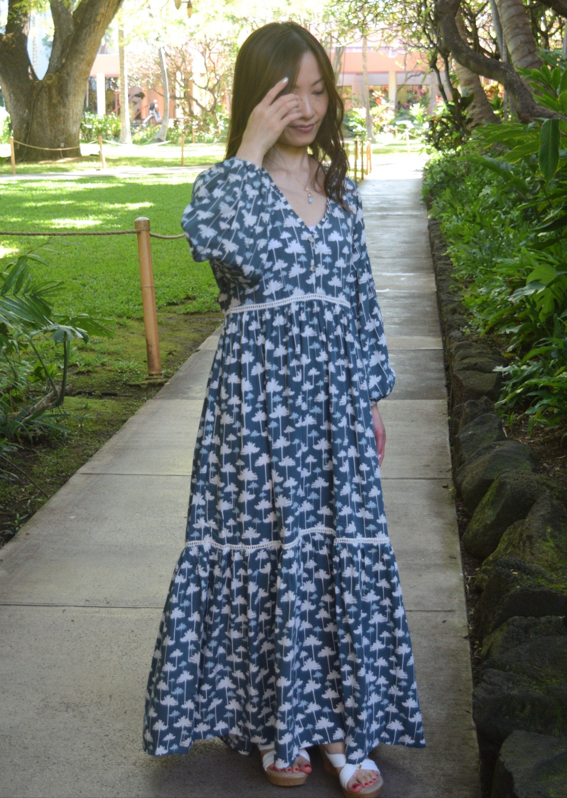 Kumu Dress Lace W/Print Palm 100% Rayon Woven Angels by the Sea Hawaii Kumu Dress Lace W/Print Palm 100% Rayon Woven Angels by the Sea Hawaii