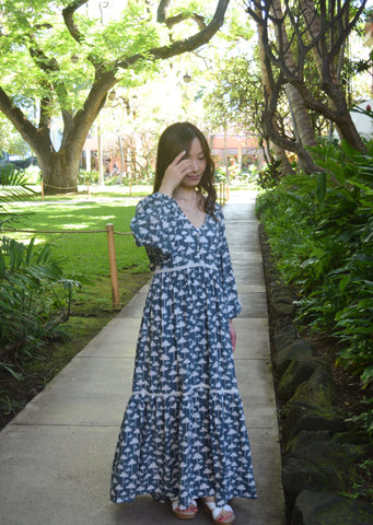 Kaipo Long Hawaiian Dress in Pineapple Print