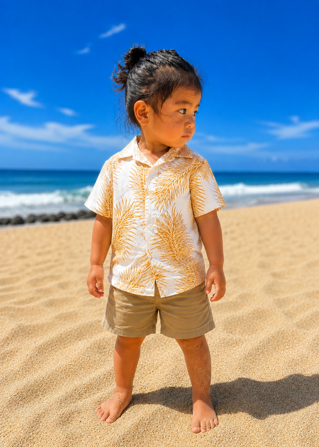 Boy's Hawaiian Shirt In Palm Leaves Outline