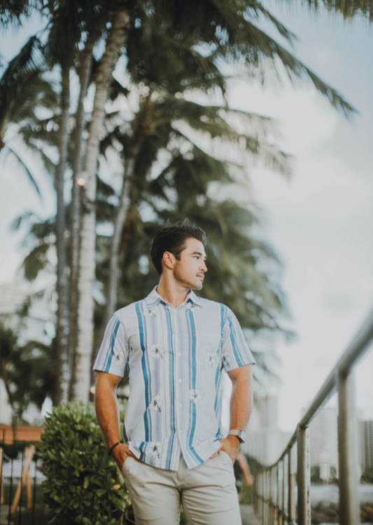 Men's Hawaiian Shirt Hibiscus Blue