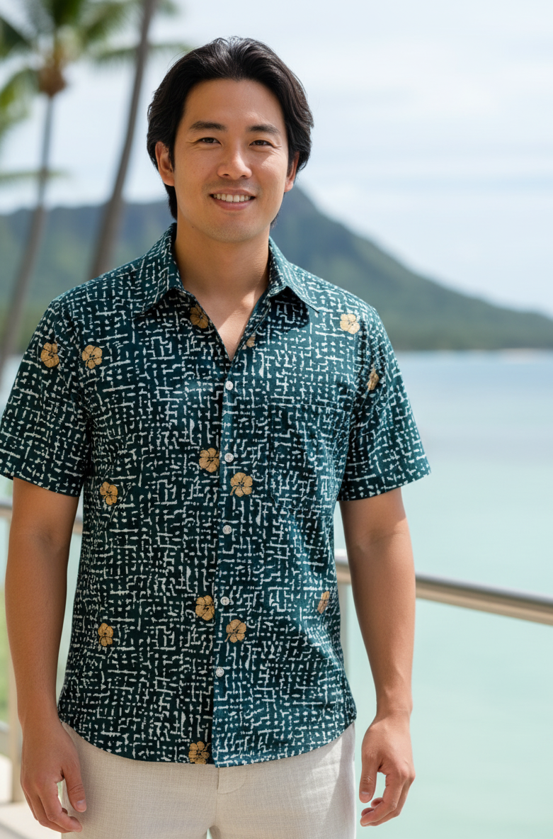 Golden Hibiscus Men's Hawaiian Shirt