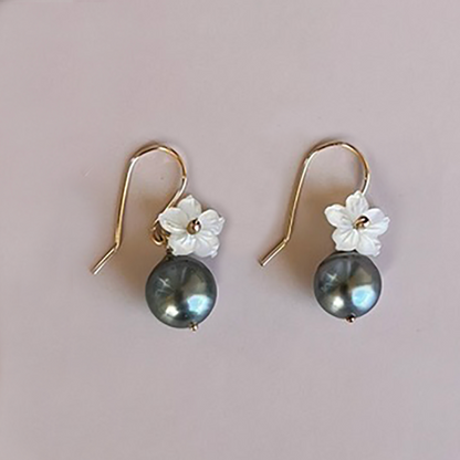 Tahitian Pearl Hibiscus Earrings