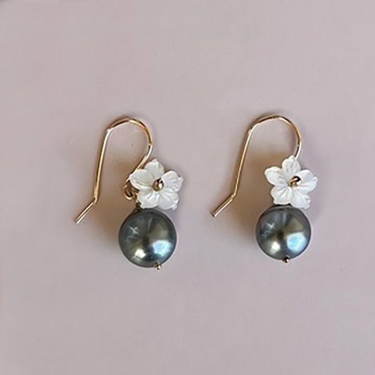 Tahitian Pearl Hibiscus Earrings
