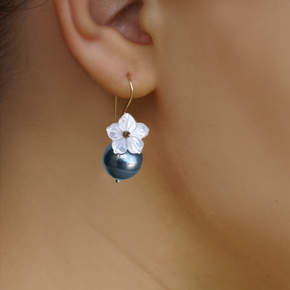 Tahitian Pearl Hibiscus Earrings