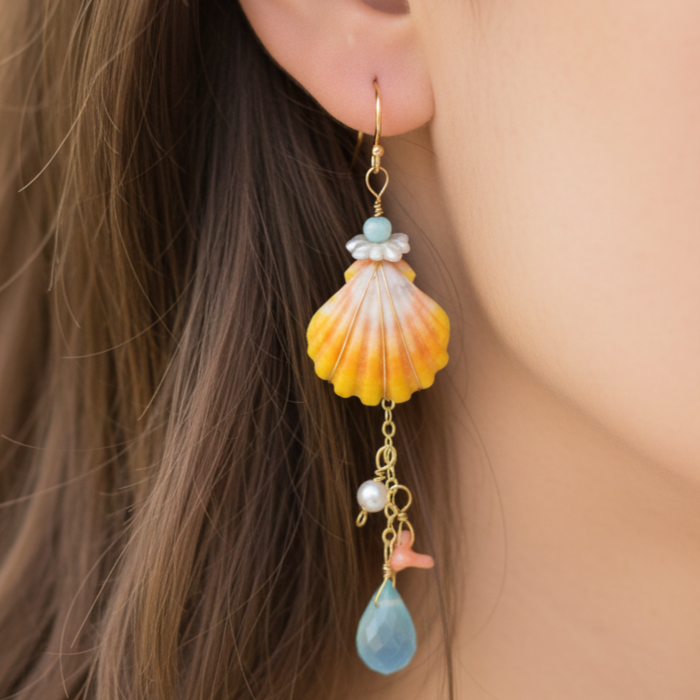 Sunrise Shell Chalcedony Pink Coral Earrings