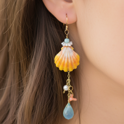 Sunrise Shell Chalcedony Pink Coral Earrings