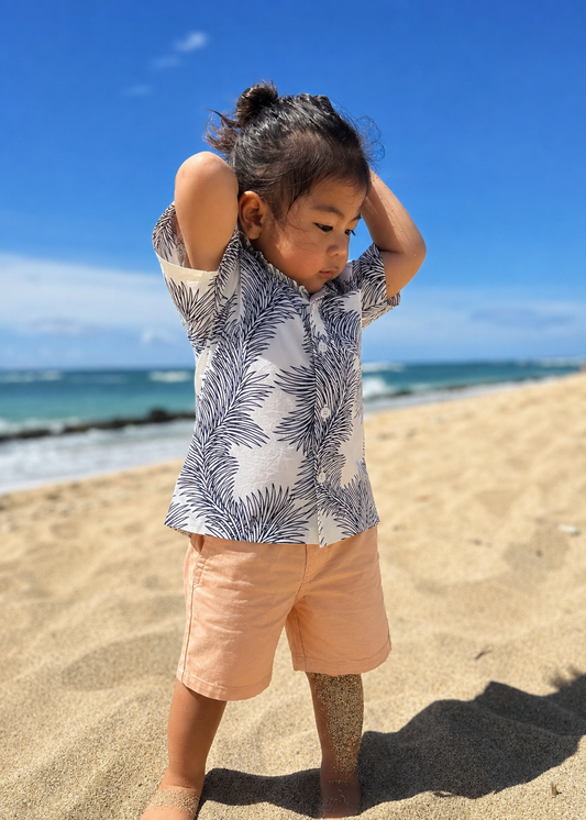 Boy's Hawaiian Shirt In Palm Leaves Outline