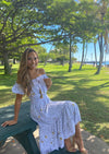Alana Tropical Leaves Outline Women's Short Hawaiian Dress.
