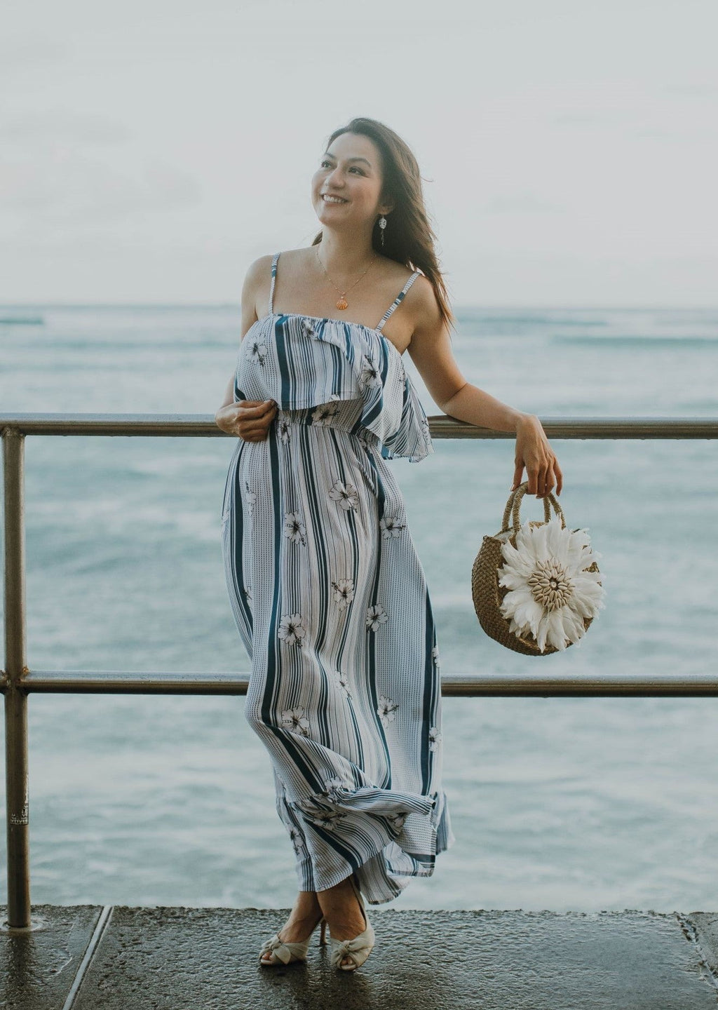 モアナ ロング ブルー ハイビスカス ハワイアン ドレス