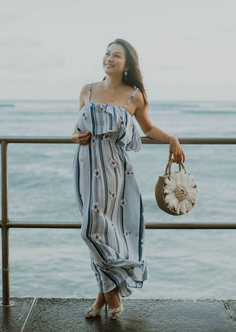Kaipo Long Hawaiian Dress in Pineapple Print